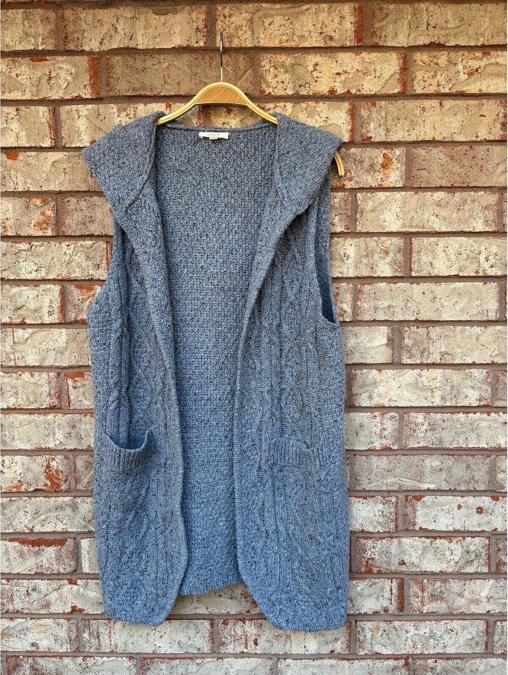 Anthropologie Oddy Sweater Vest Chunky Hooded Pockets Fisherman Cable Knit